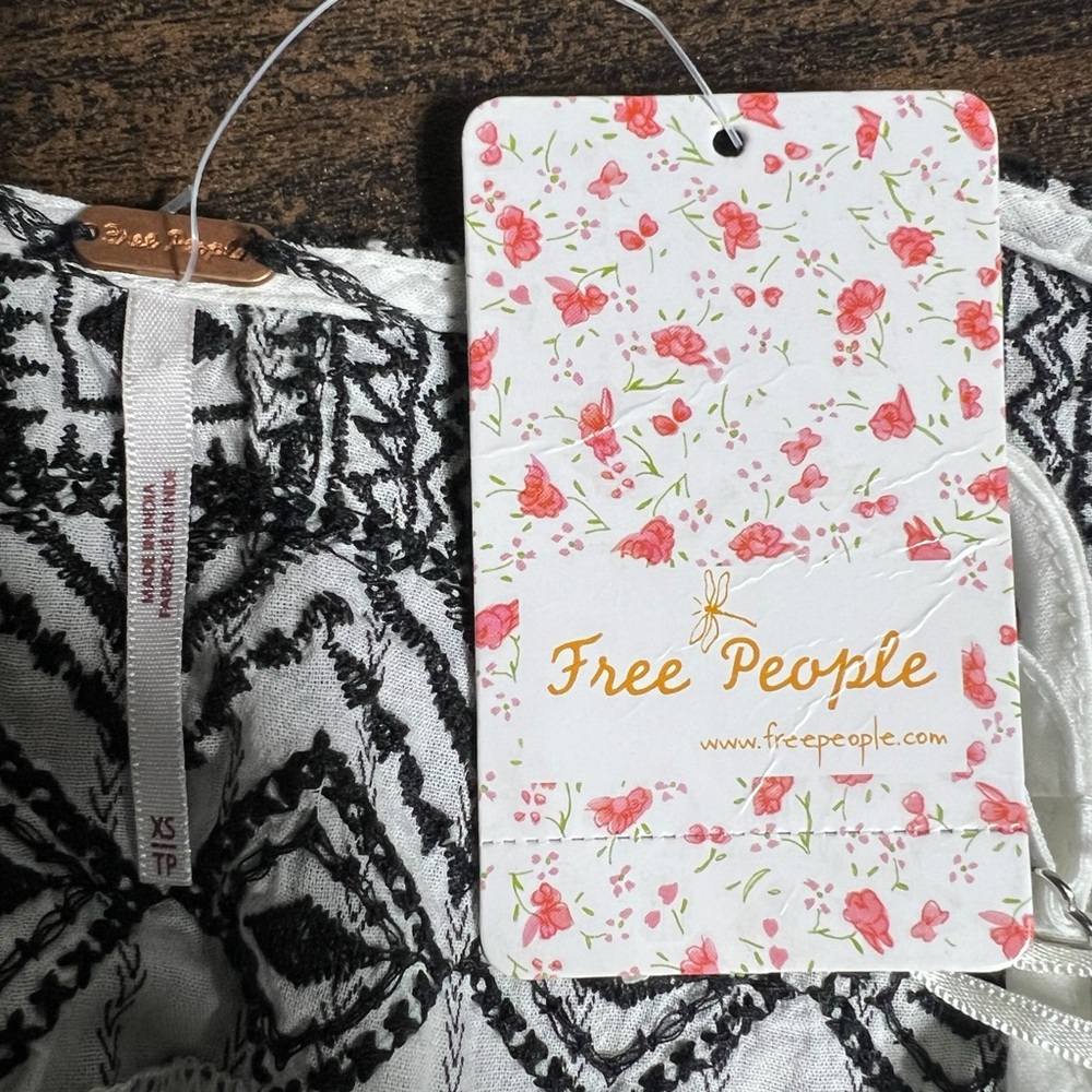 Free People Black White Striped Lola Embroidered Mini Dress XS Boho Oversized - Picture 9 of 12